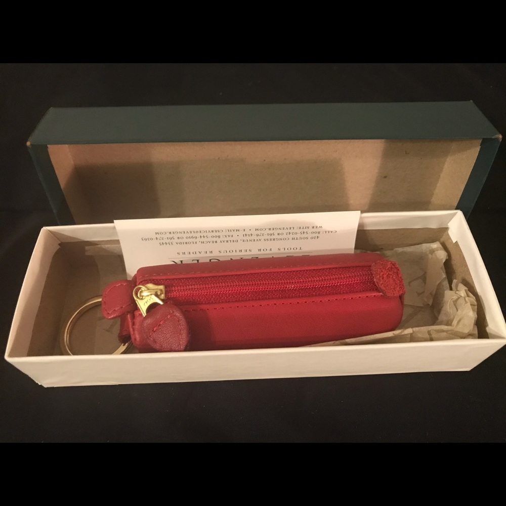 ❤️Levenger Red Leather Lipstick Holder 💄❤️